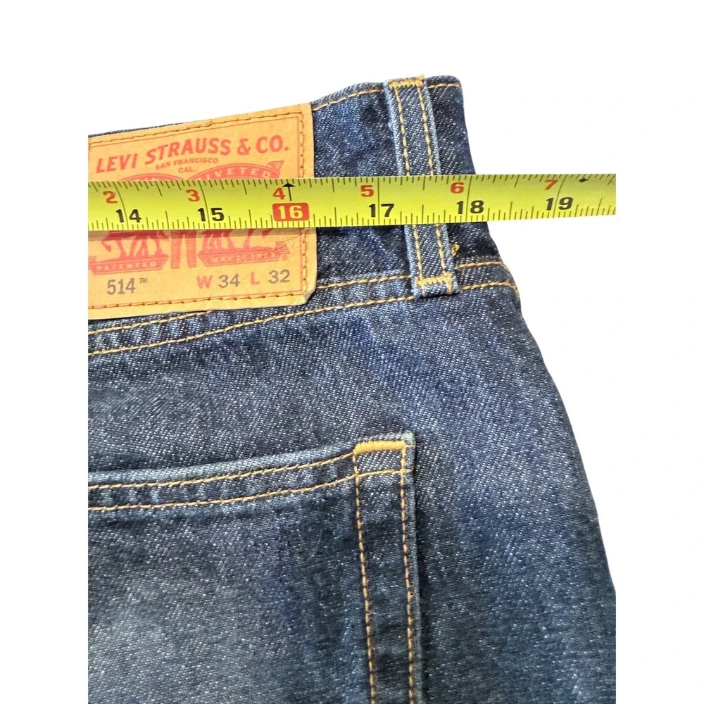 Levis 514 Straight Fit Jeans Mens W34 L32‎ Dark Wash Blue Denim Pants Distressed